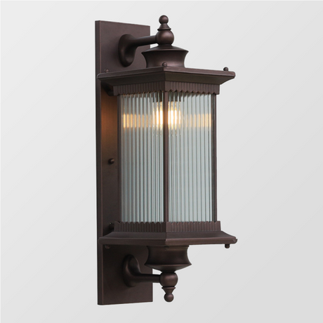 Classic Outdoor Wall Light  Ribbed Glass Lantern In Black Metal - Product detail 6