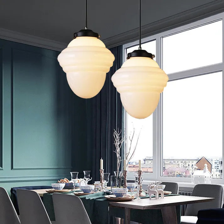 Vintage Pendant Light  Geometric Milk Glass Shade - Product detail 4
