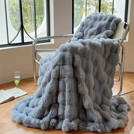 Bubble Fleece Throw Blanket  Premium Faux Rabbit Fur Design - Product detail 7
