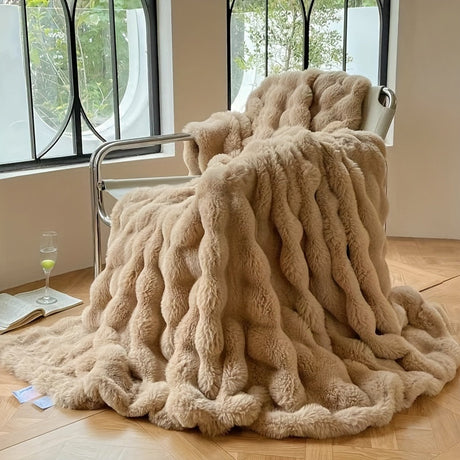 Bubble Fleece Throw Blanket  Premium Faux Rabbit Fur Design - Product detail 8