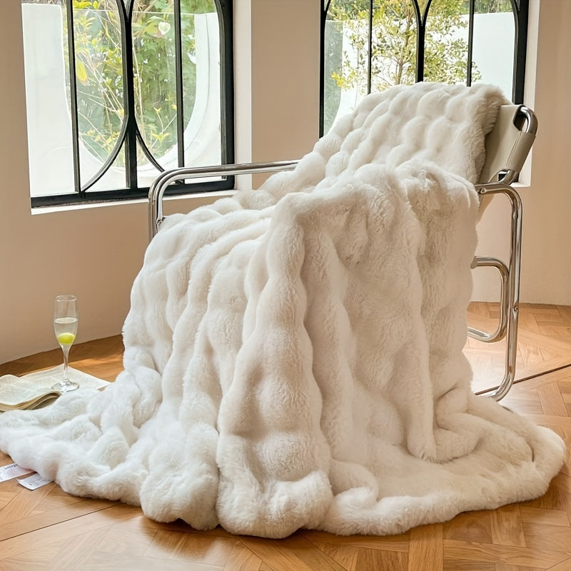 Bubble Fleece Throw Blanket  Premium Faux Rabbit Fur Design - Product detail 6
