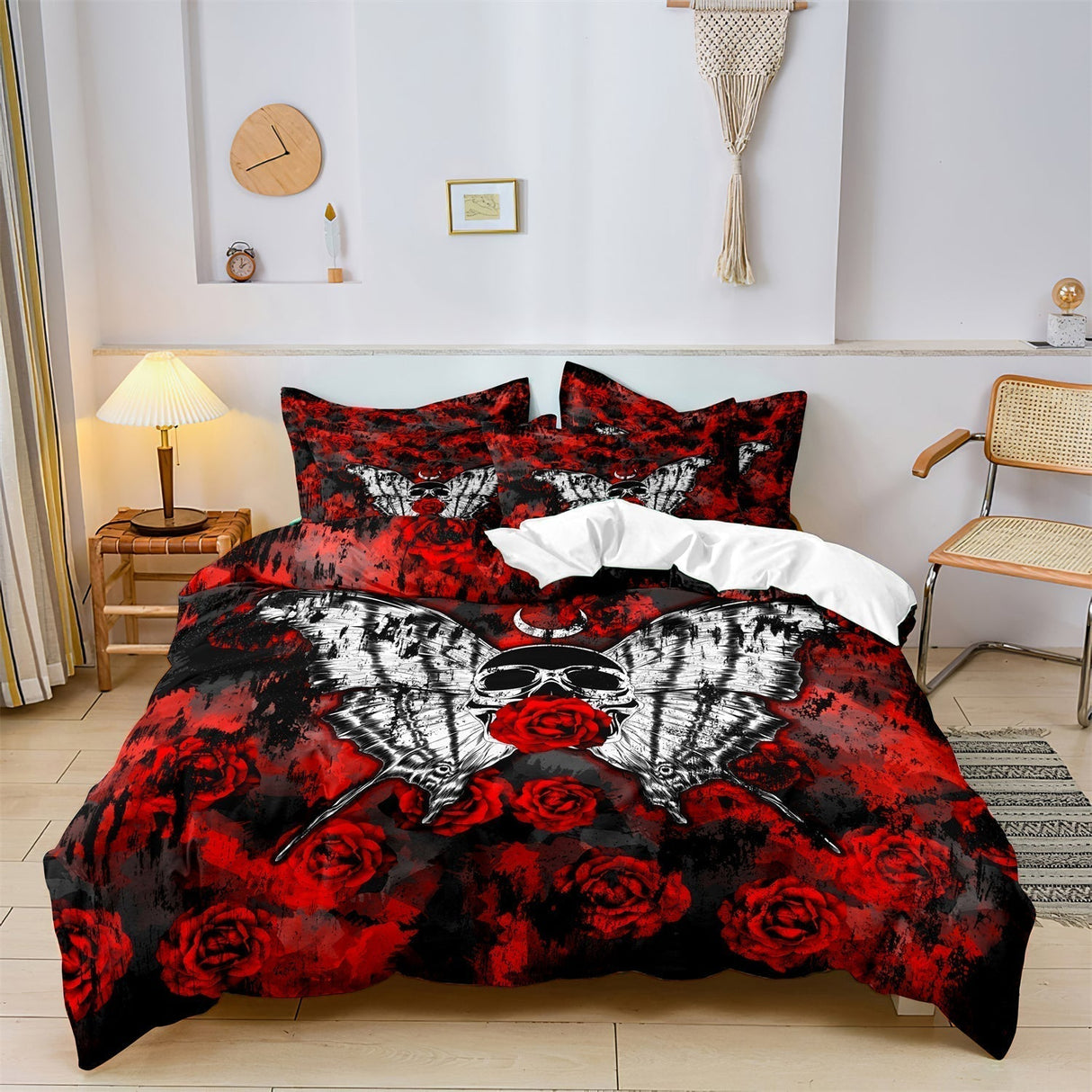 Gothic Bedding Set  Black Red Rose Skull Design - Product showcase