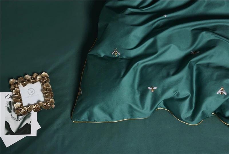 Luxury Egyptian Cotton Bedding  Forest Green With Embroidered Motifs - Product detail 4