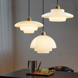 Glass Dome Pendant Light  Tiered Ivory Shade with Brass Accent - Product detail 14