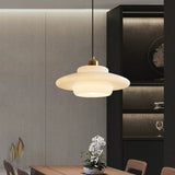 Glass Dome Pendant Light  Tiered Ivory Shade with Brass Accent - Product detail 12