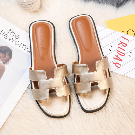 Designer Flat Sandals  White Leather H-Pattern Slides - Product detail 6