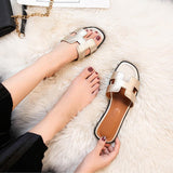Designer Flat Sandals  White Leather H-Pattern Slides - Product detail 4