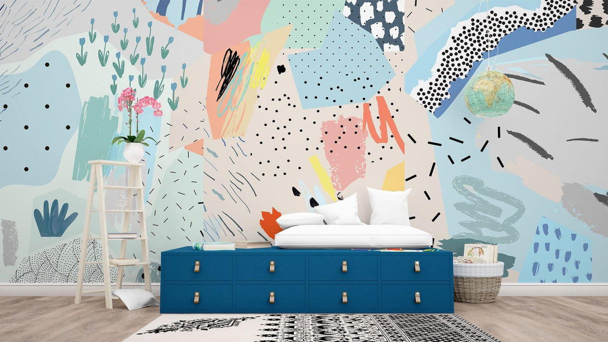 Abstract Mural Wallpaper | Pastel Geometric Pattern With Dots