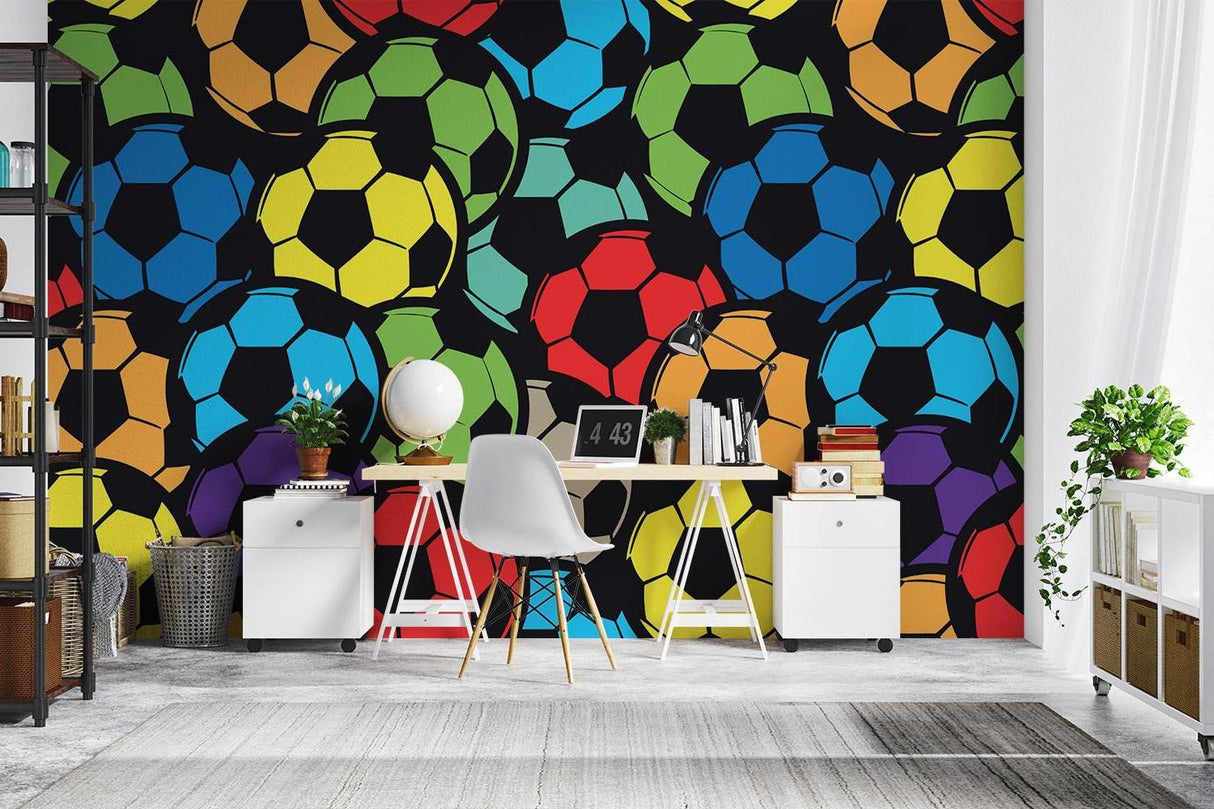 Football Mural Wallpaper | Colorful Soccer Ball Pattern