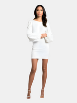 White Glitter Mini Dress  Balloon Sleeve Evening Cocktail Dress - Product showcase