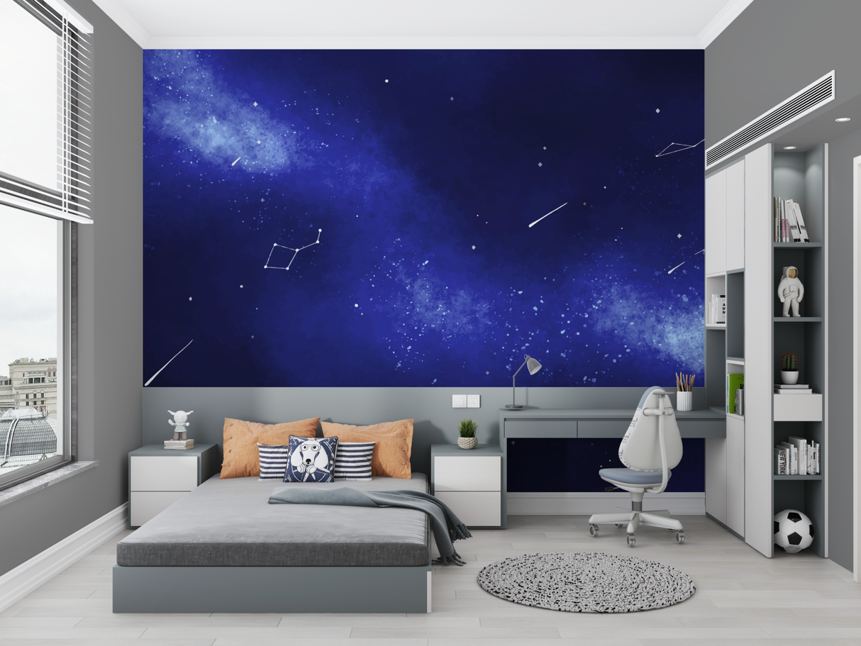Galaxy Mural Wallpaper | Deep Blue Night Sky With Stars