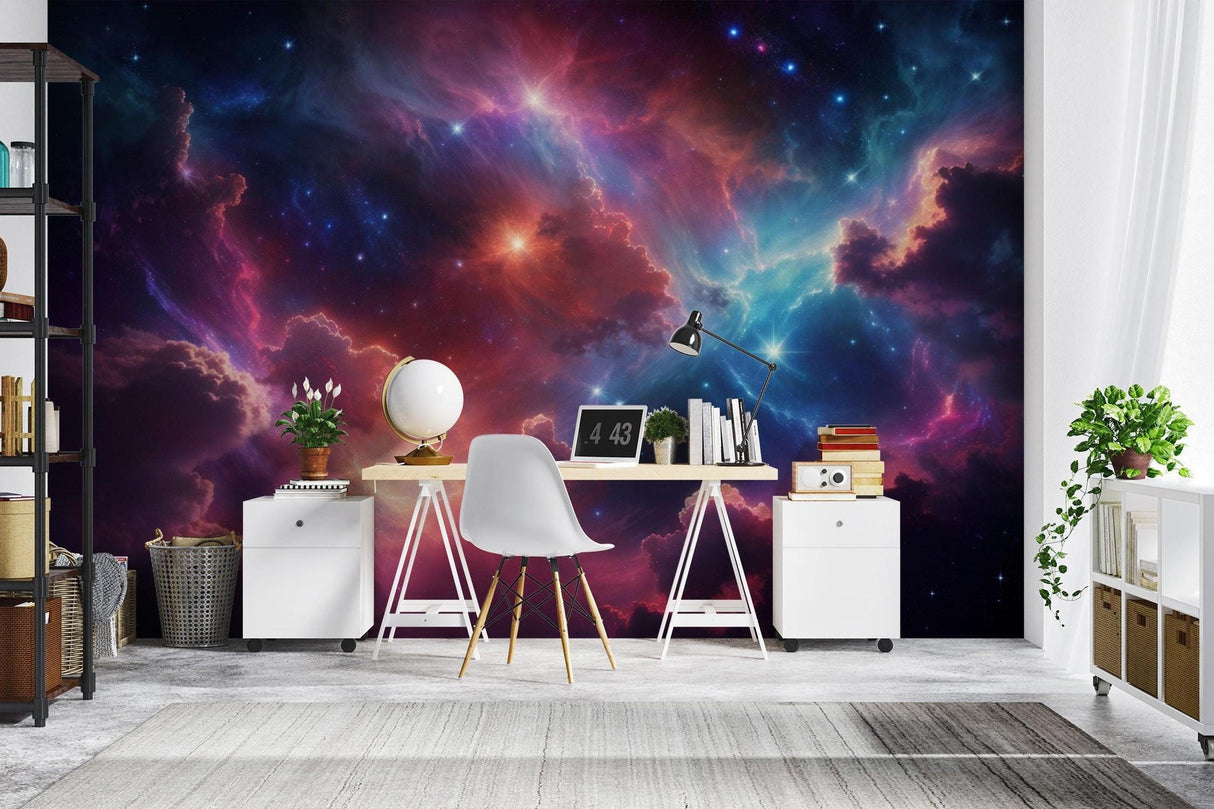 Galaxy Mural Wallpaper | Cosmic Nebula with Vibrant Aurora