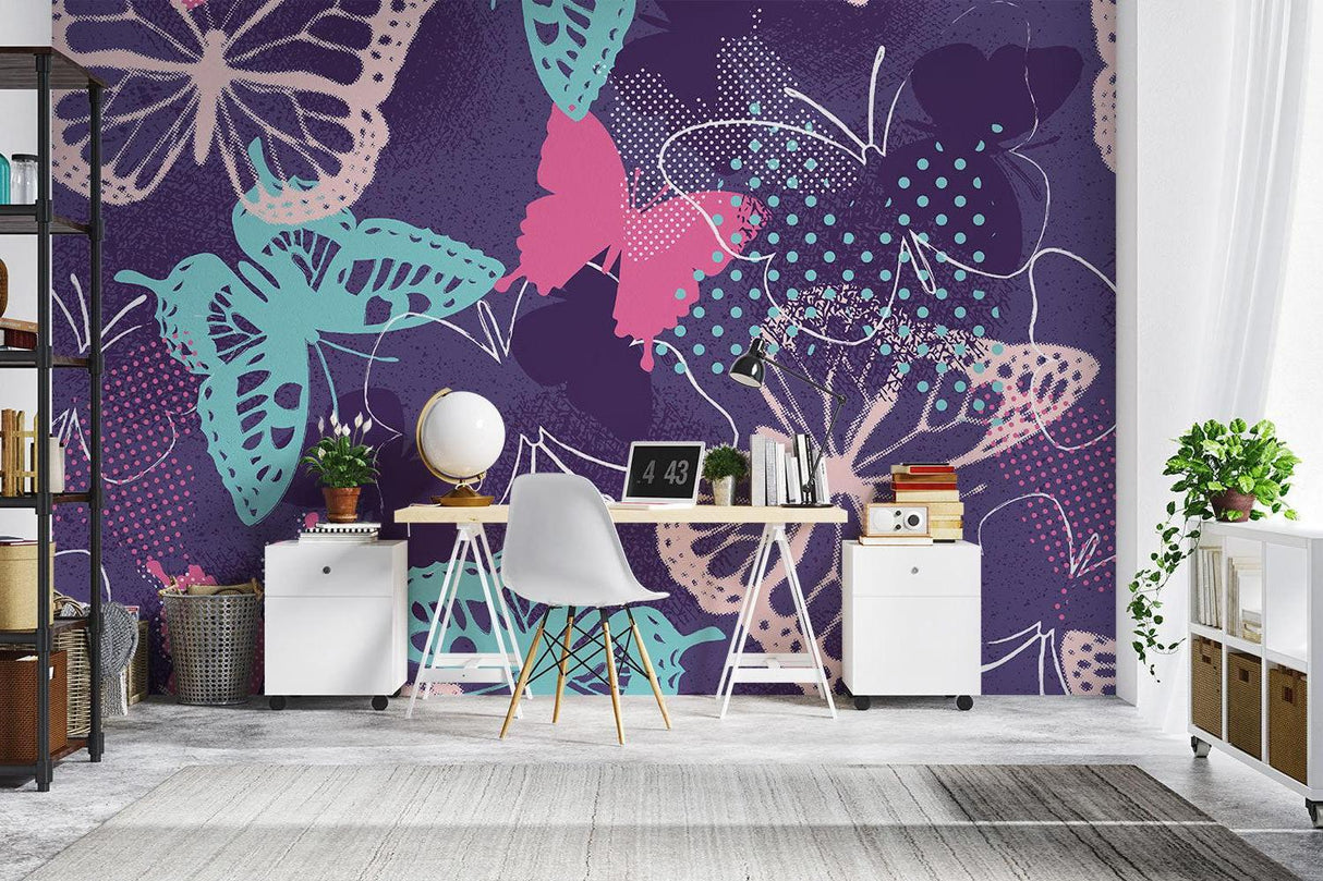 Butterfly Mural Wallpaper | Modern Purple and Turquoise Design