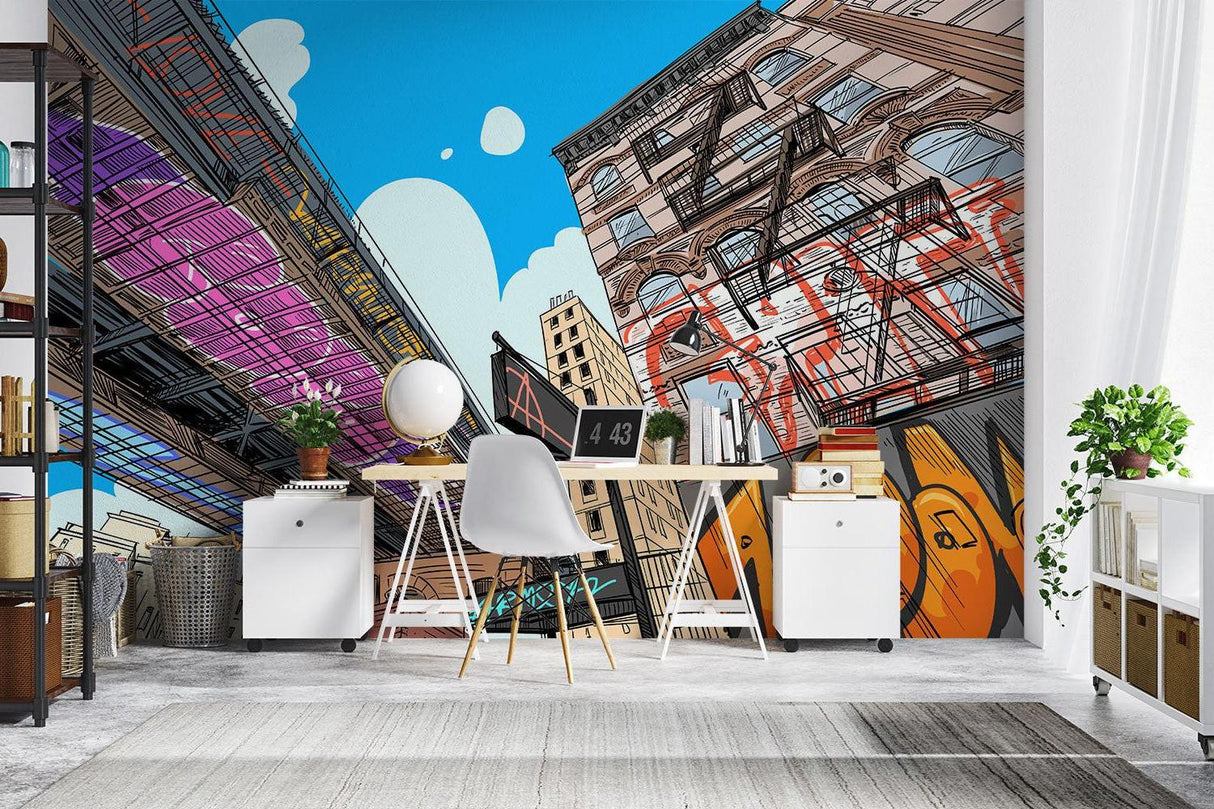 Urban Mural Wallpaper | Street Art Comic Style Design