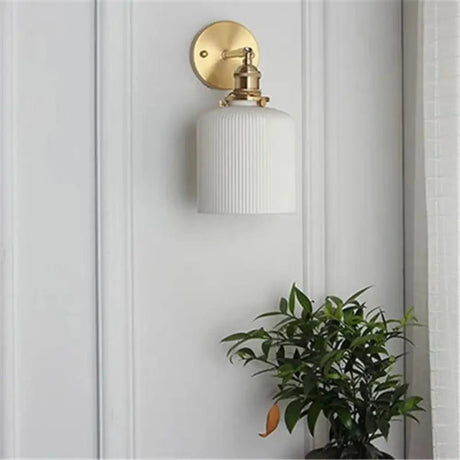 Modern Ceramic Wall Light  Ribbed Glass Shade with Brass Fixture - Product detail 8