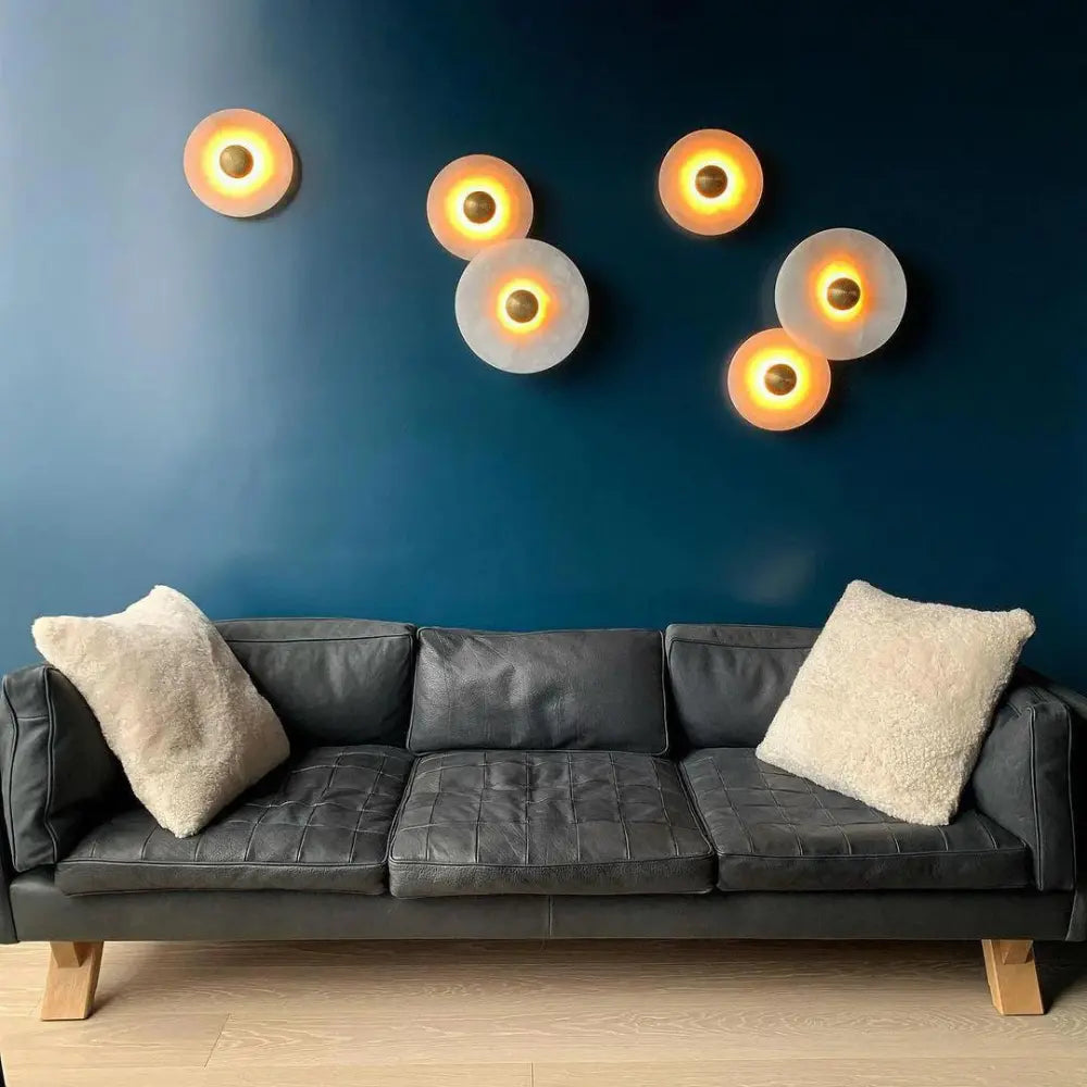 Modern Wall Light  White Glass Disc with Bronze Center - Product detail 11