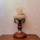 Vintage Table Lamp  Floral Glass Shade Wood Base - Product detail 4