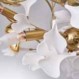 Ginkgo Leaf Chandelier  Brass and White Floral Design - Product detail 22
