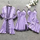 Luxury Silk Sleepwear Set  Lace Trim Kimono With Cami  Shorts - Product detail 4