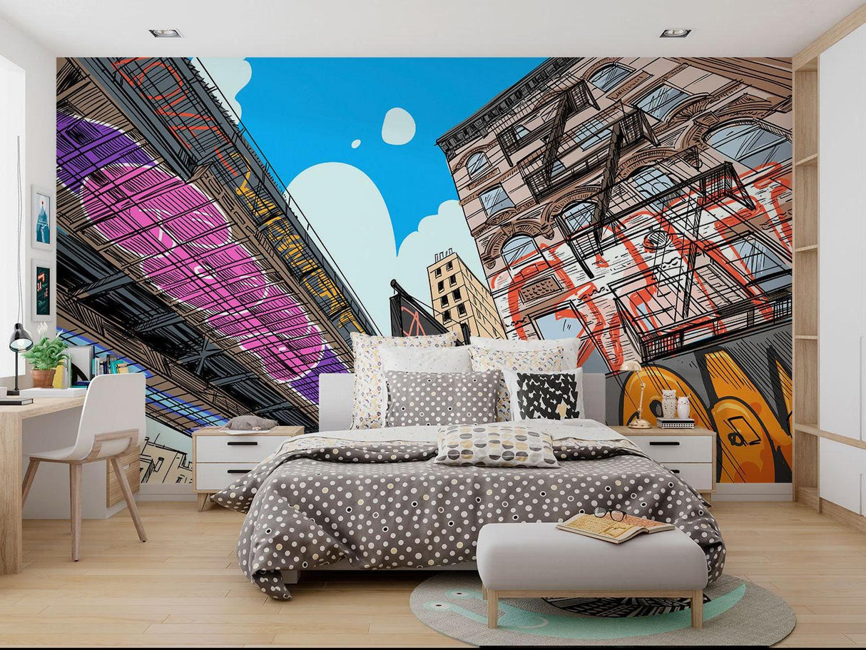 Urban Mural Wallpaper | Street Art Comic Style Design