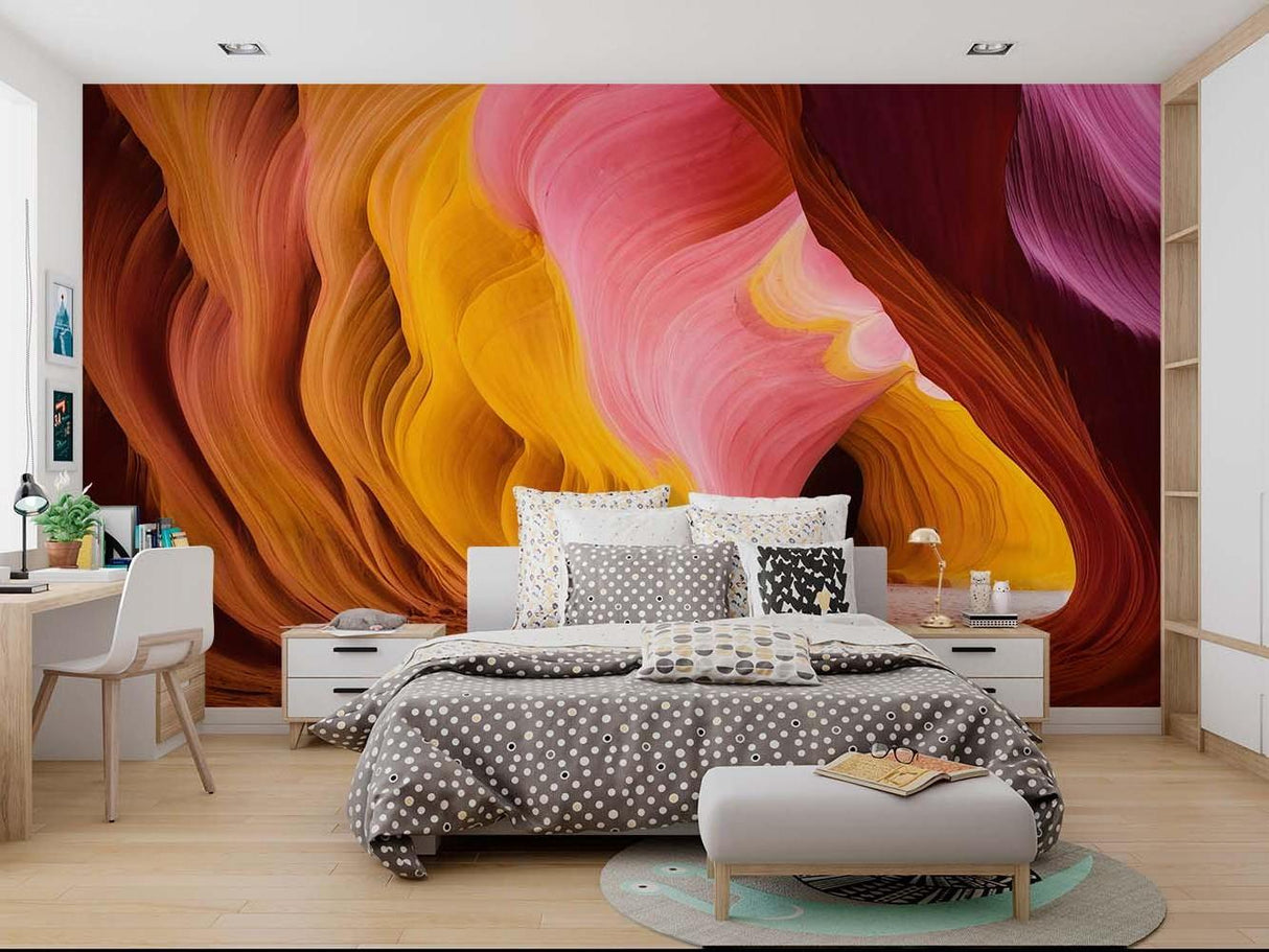 Desert Mural Wallpaper | Antelope Canyon Waves in Pink and Gold