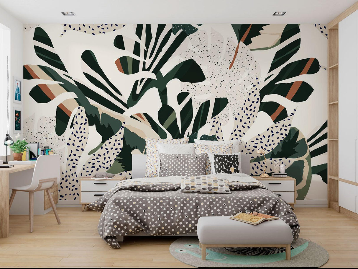 Tropical Foliage Mural Wallpaper | Modern Abstract Monstera Design