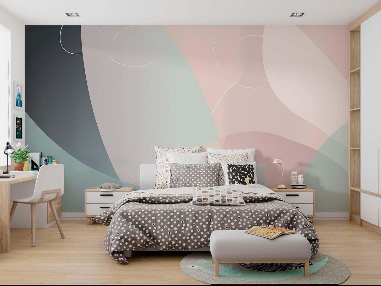 Abstract Mural Wallpaper | Pastel Geometric Curves Design