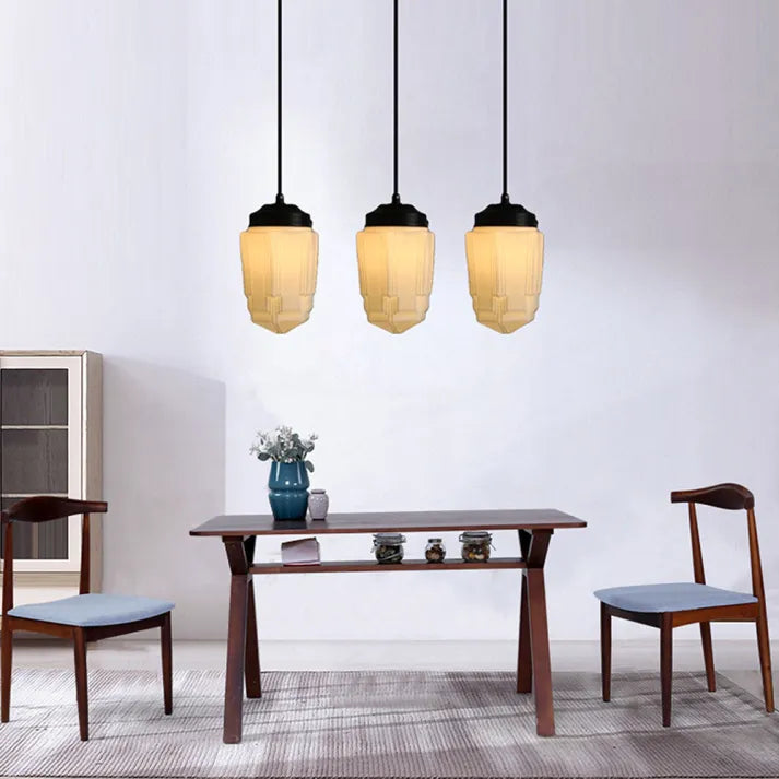 Vintage Pendant Light  Geometric Milk Glass Shade - Product detail 17