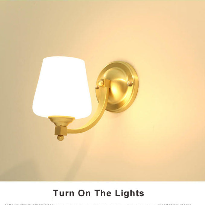 Modern Glass Wall Light  Frosted Shade With Gold Mounting - Product example