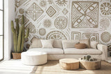 Geometric Mural Wallpaper | Tribal Beige and White Pattern