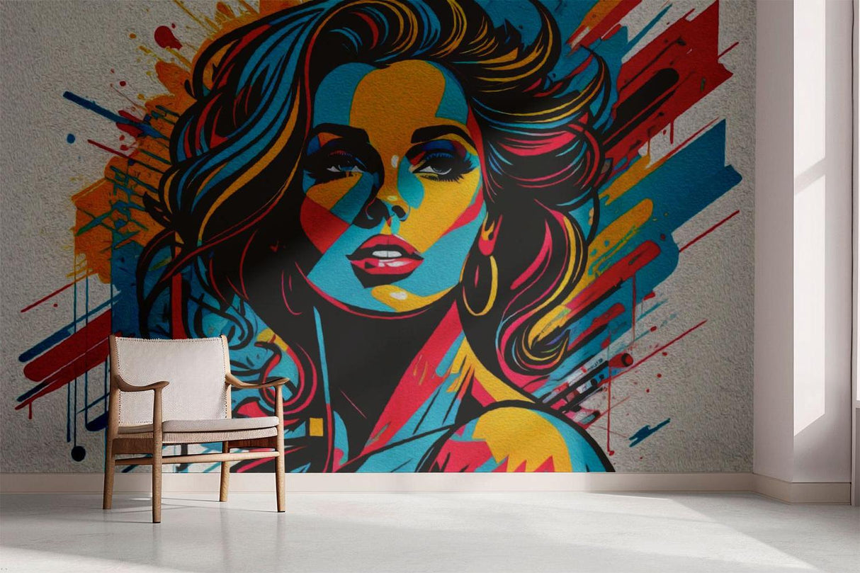 Street Art Mural Wallpaper | Pop Art Portrait in Vibrant Colors
