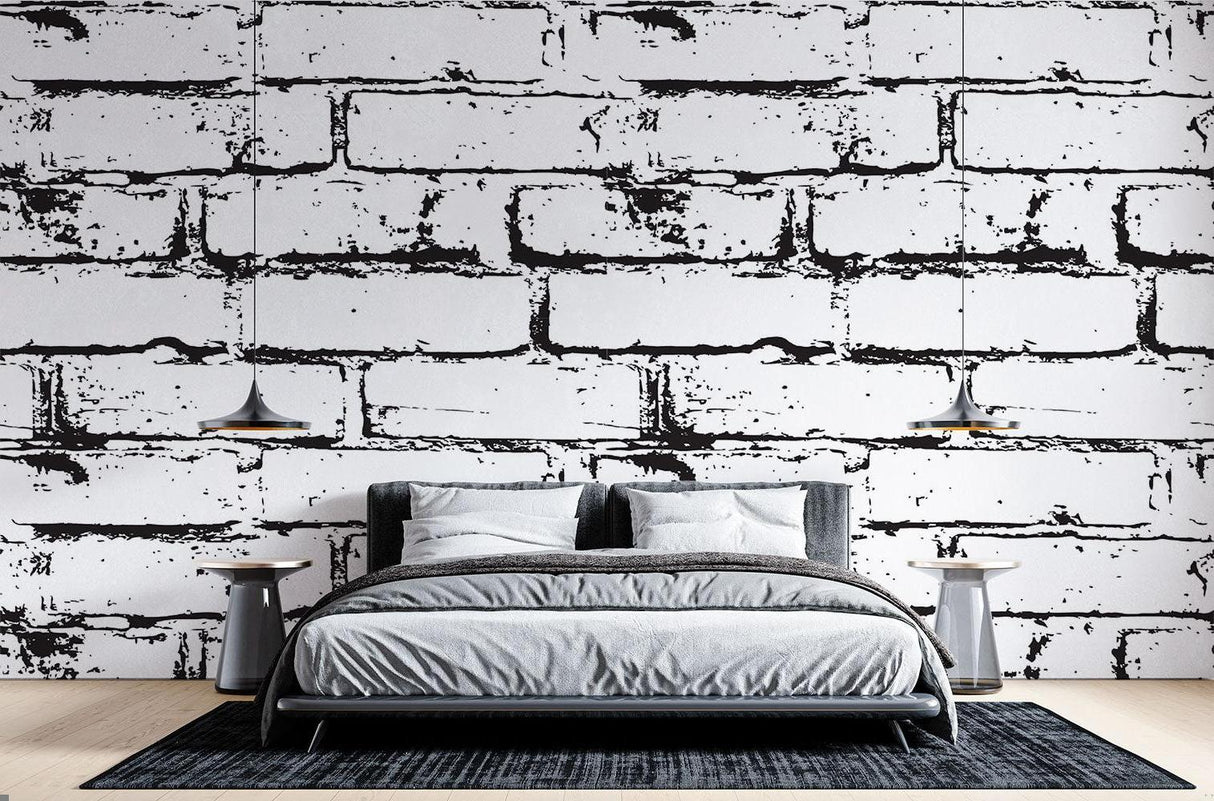 Brick Mural Wallpaper | Industrial Black and White Design