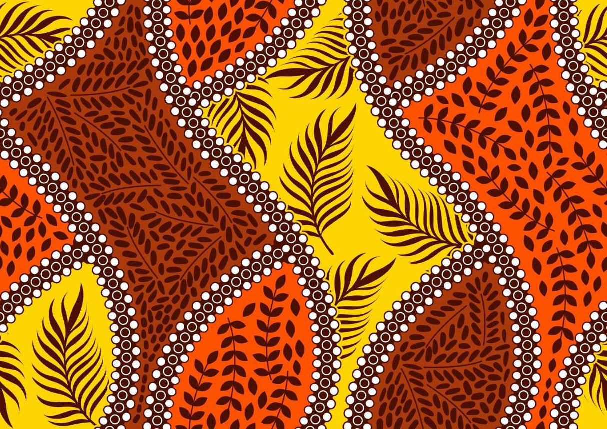Tropical Mural Wallpaper | Geometric Leaf Pattern in Orange and Yellow