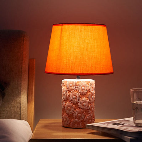 Orange Table Lamp  Carved Sunflower Ceramic Base - Product showcase