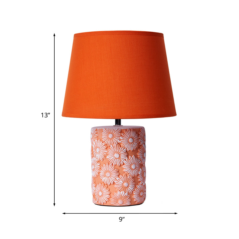 Orange Table Lamp  Carved Sunflower Ceramic Base - Detailed view