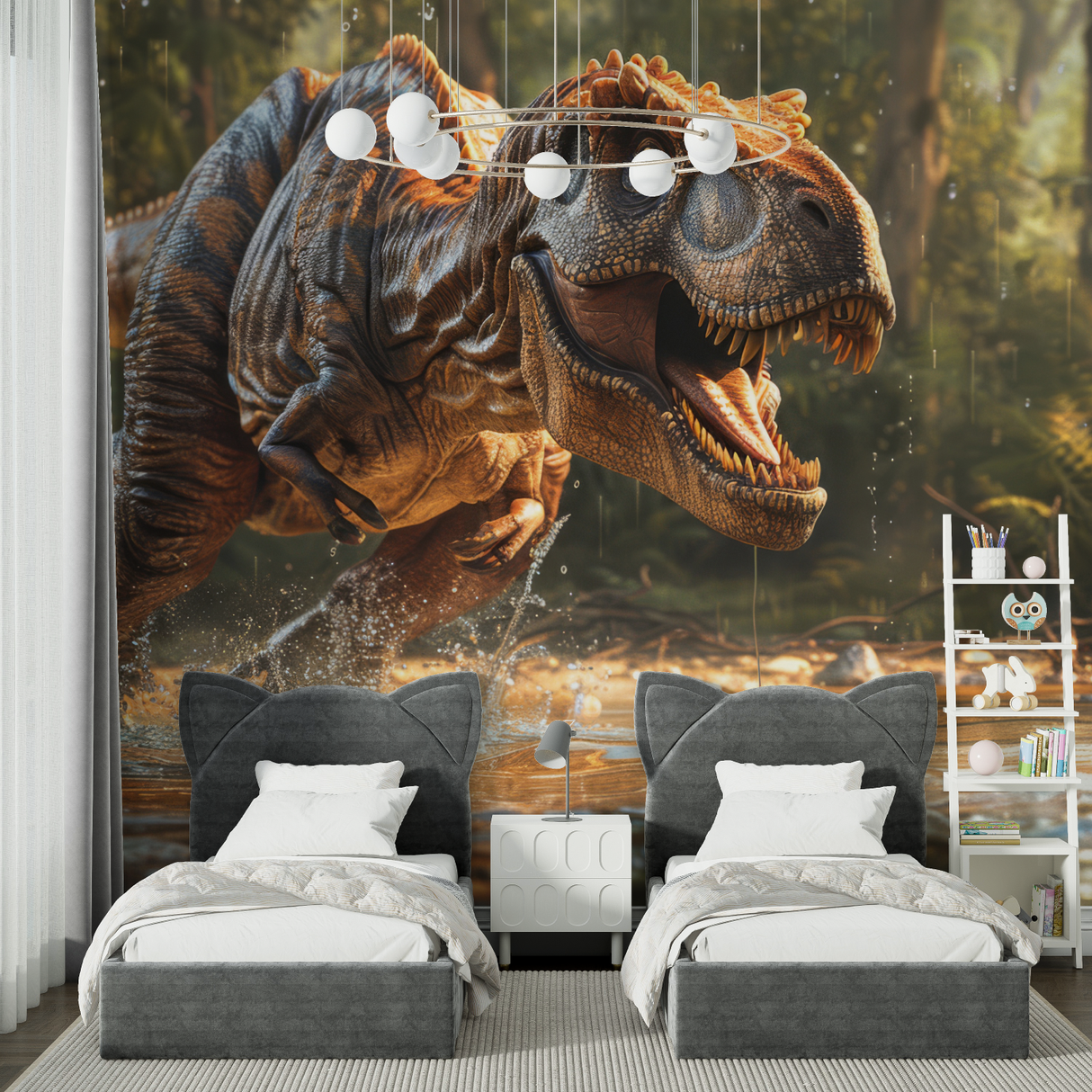 Dinosaur Mural Wallpaper | Fierce T-Rex in Wild Forest