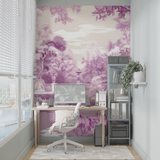 Garden Mural Wallpaper | Purple Floral Paradise with Pagoda