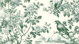 Vintage Floral Mural Wallpaper | Green Birds and Roses Toile de Jouy