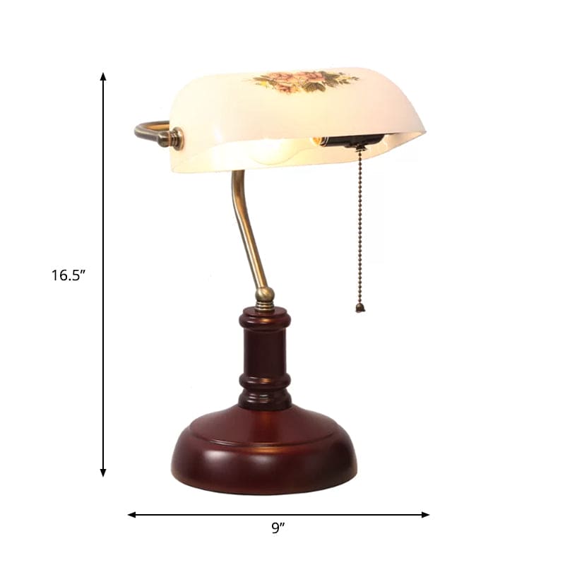 Vintage Banker Desk Lamp  Half-Cylinder Glass Shade - Detailed view