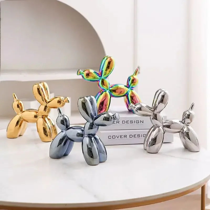 Modern Art Dog Sculpture  Metallic Ceramic Balloon Design - Detailed view