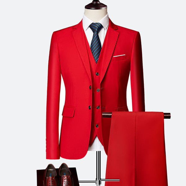 Modern Slim Fit Three-Piece Suit  Sky Blue Cotton Blend - Product example