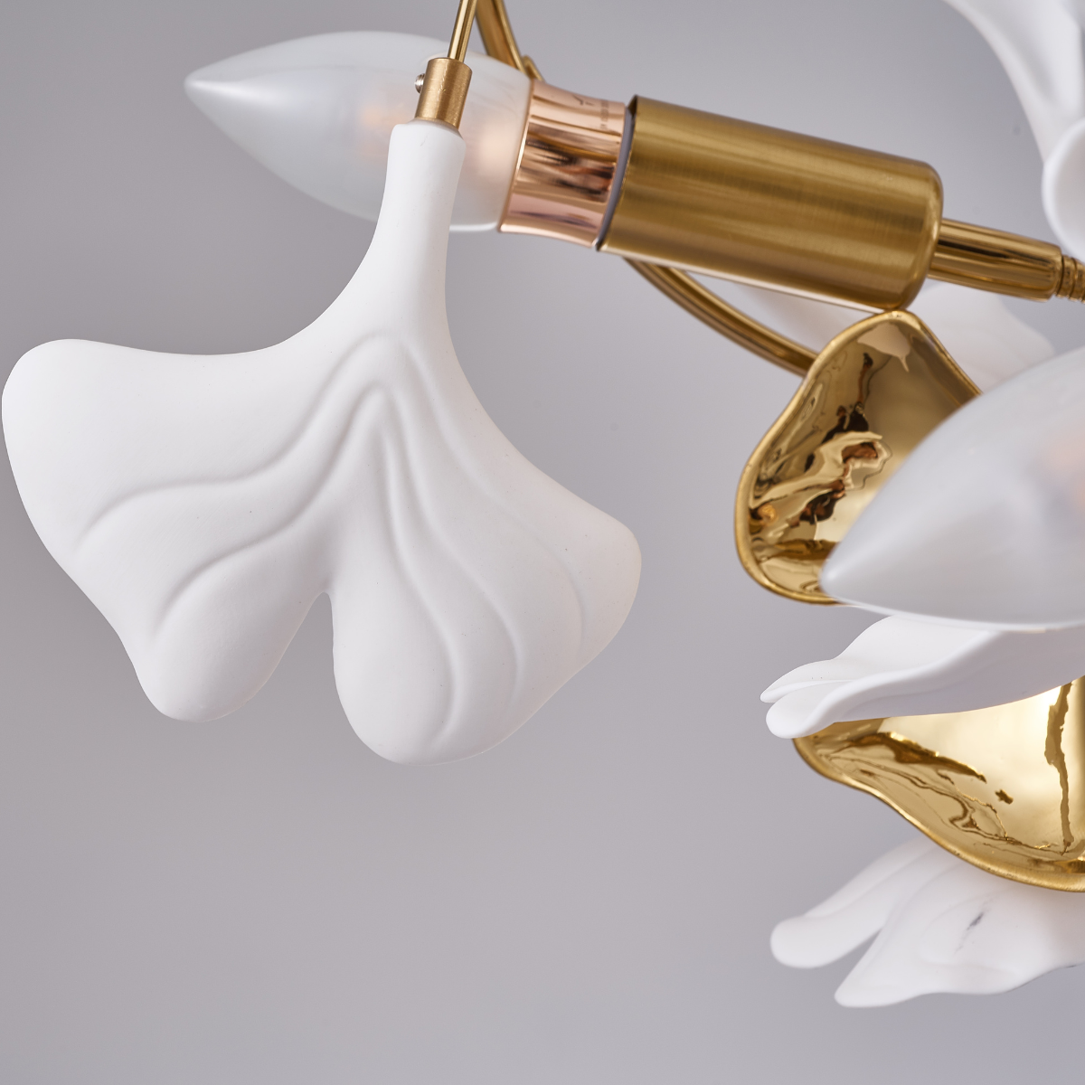 Ginkgo Leaf Chandelier  Brass and White Floral Design - Product detail 24