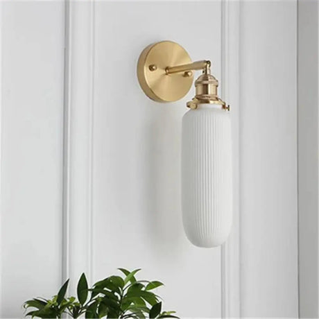 Modern Ceramic Wall Light  Ribbed Glass Shade with Brass Fixture - Product example