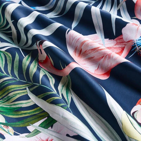 Tropical Flamingo Bedding Set  Navy Cotton Botanical Print - Product example