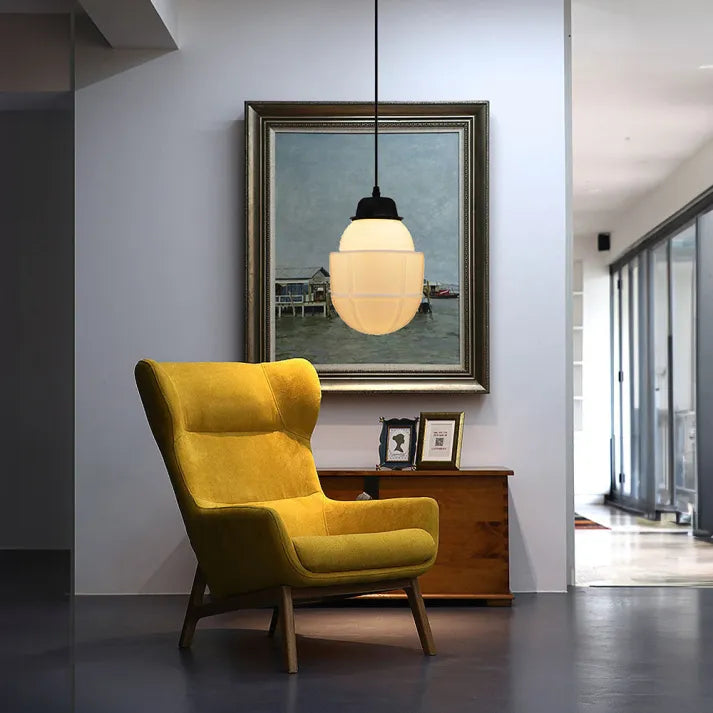 Vintage Pendant Light  Geometric Milk Glass Shade - Product detail 9