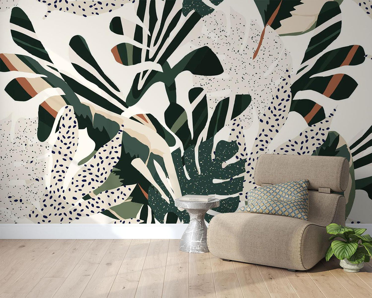 Tropical Foliage Mural Wallpaper | Modern Abstract Monstera Design