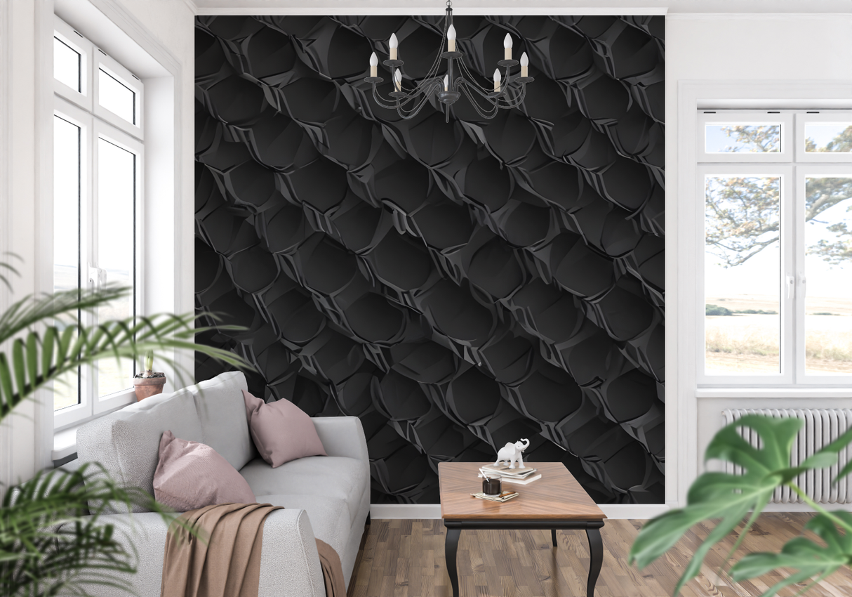 3D Mural Wallpaper | Black Snake Skin Pattern