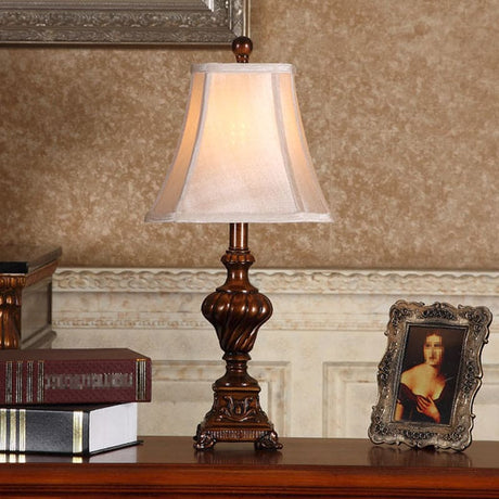Traditional Table Lamp  Carved Wood Base With Cream Shade - Product detail 5