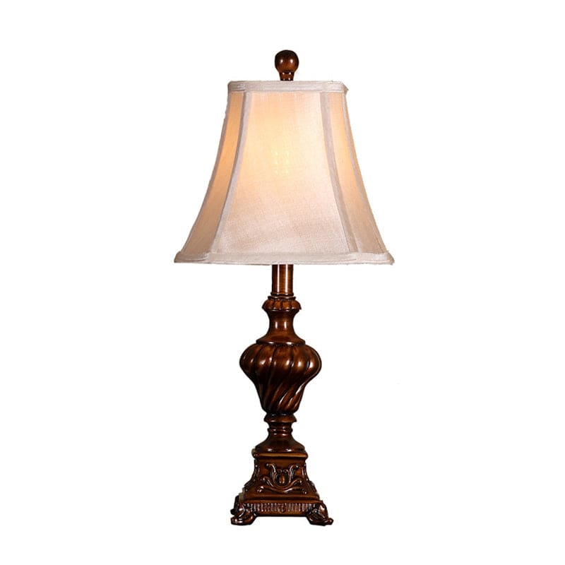 Traditional Table Lamp  Carved Wood Base With Cream Shade - Detailed view
