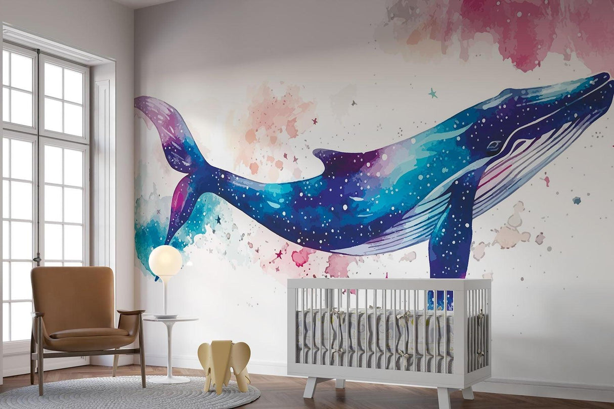 Marine Animals Mural Wallpaper | Cosmic Whale Watercolor Design